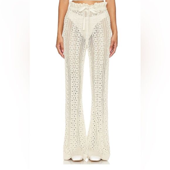 Tularosa Pants - Tularosa Raimonda pants beige crochet knit wide leg bell bottoms flares NWT Sz S